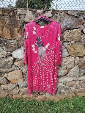 Sequined Plus Size Party Dress 100% Silk Size 26